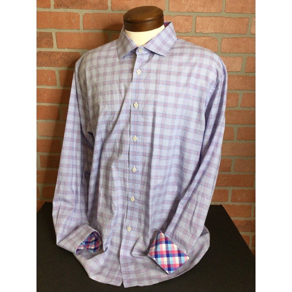 James Tattersall London Men's Button-Up Shirt Plaid Collared Blue Size XXL